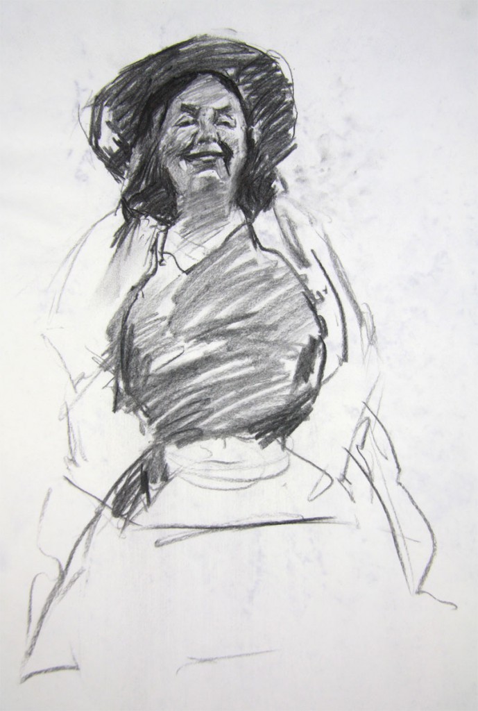 Charcoal sketch of Joe's wife, done in 30min from life in studio in Hobart, Tasmania.